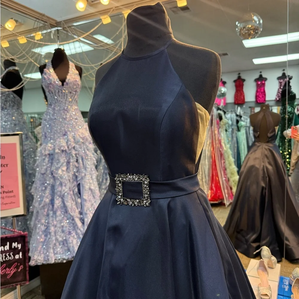 SHERRI HILL NAVY PROM DRESS FORMAL PAGEANT GOWN SZ 00 53659 - Picture 4 of 8